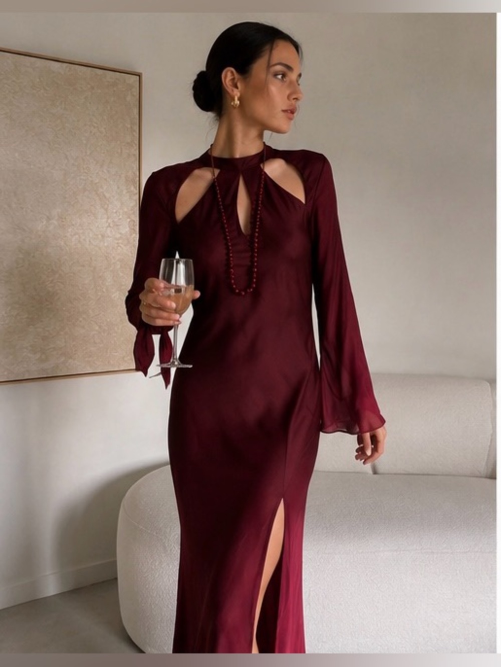 RIXO Couture Kaia Silk Dip Dye Plum Red Open Back Maxi Dress XS UK 8/US4 - Picture 2 of 14